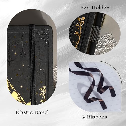 MGGAO Lined Journal Notebook for Women Men, A5 Aesthetic Notebook - color: Black, size: Lined