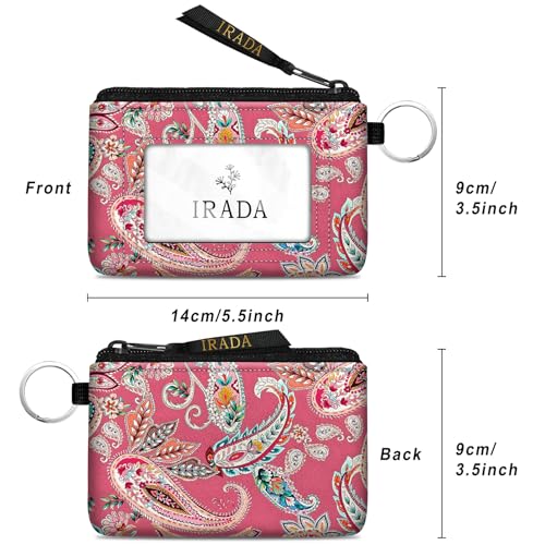 IRADA ID Case Wallet Keychain with Clear ID Window Zipper Cute Coin Purse for Women Water Resistant Small Coin Pouch-Pink Paisley Floral Keychain Wallet - color: Paisley Floral-Pink-Keychain Wallet
