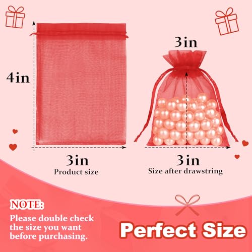 Crweety 50 Pcs Organza Bags 3x4, Red Small Mesh Gift Bags Drawstring Bulk - color: Red
