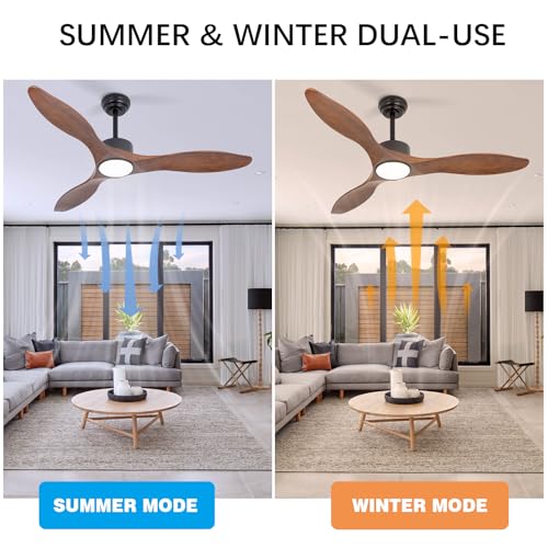 52 Inch Brown Wood Ceiling Fan with Light and Remote - color: Brown wood ceiling fan - pointed