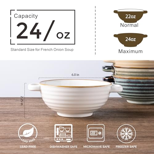 GBhome Ceramic Soup Mugs with Handles,24 OZ Soup Cups Set of 4 - color: Multicolor-4