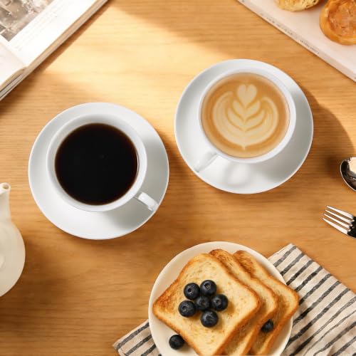 Fine Bone China Espresso Cups and Saucers Set of 4, 5 oz - color: 4Pcs Plain Set, size: 4 Count (Pack of 1)