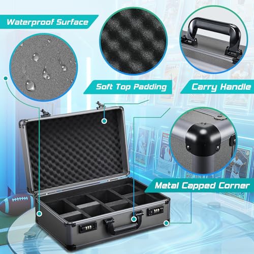 X-Large 4-Row Graded Card Storage Box with Combo Lock - Secure Organizer for Graded Card Slabs, Toploaders, and Sports Trading Cards - Gunmetal Gray - color: Gunmetal Grey