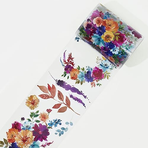 WT Pretty Florals Wide PET Tape, Single Roll, Original Designs, Floral Decorative Tape, Transparent Craft Tape for Bujo Planner & DIY Supplies, Watercolor Flowers - color: WT Pretty Florals Wide PET Tape