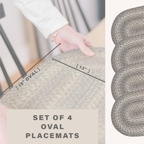 Homespice Grey Cloud Jute Braided Placemats, Oval 13x19 Set of 4 - color: Grey Cloud