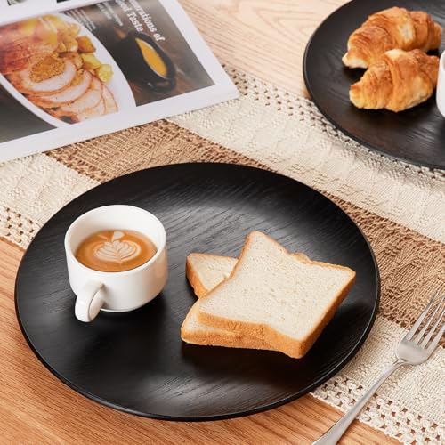Yangbaga Black Wood Serving Tray: Round Decorative Tray for Home Decor - color: Black