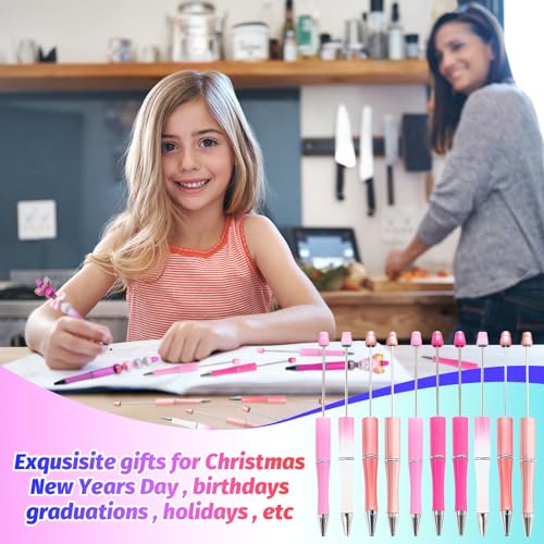 300 Pieces DIY Beadable Pen Kit – 100 Plastic Ballpoint Pens with Refills & Bags – School Supplies, Office Accessories & Decorative Items for Students & Teachers (Pink) - color: Pink color, size: 100