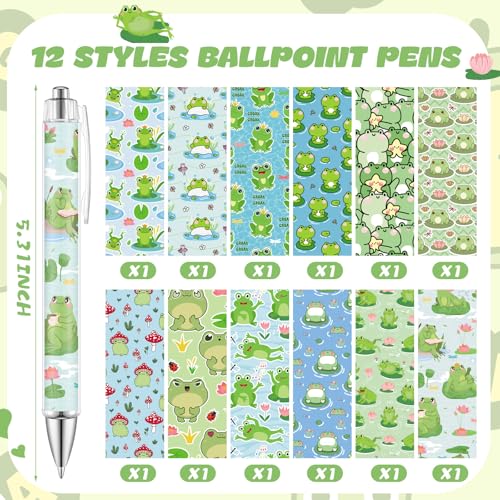 Dispowreath 24 Pcs Frog Sticky Notes with Pens Christmas Themed Gifts Notepad Cute Memo Notes Pads Self Adhesive Black Ink Ballpoint Pen for Frog Lover Gifts Office School Students Teacher Supplies - style: Frog