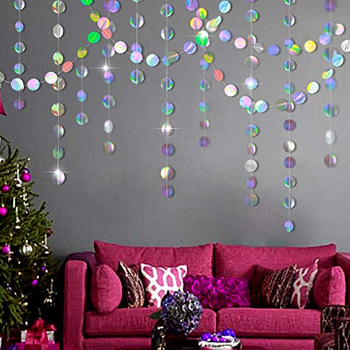 Cheerland Iridescent Party Decorations Holographic Circle Garlands Disco Theme Birthday Decorations Bachelorette Hanging Streamers Banner Graduation Decor Euphoria Karaoke Music Party Backdrop