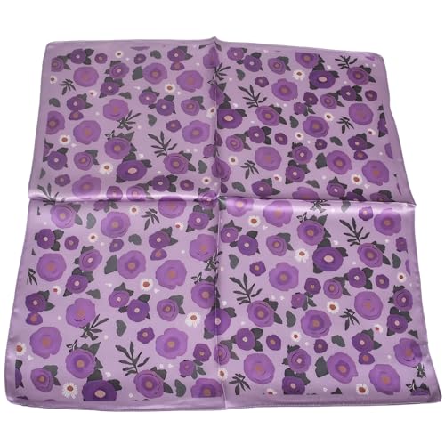 Women 100% Mulberry Silk Neck Scarf 21" Square Floral Neckerchief - color: Purple Floral
