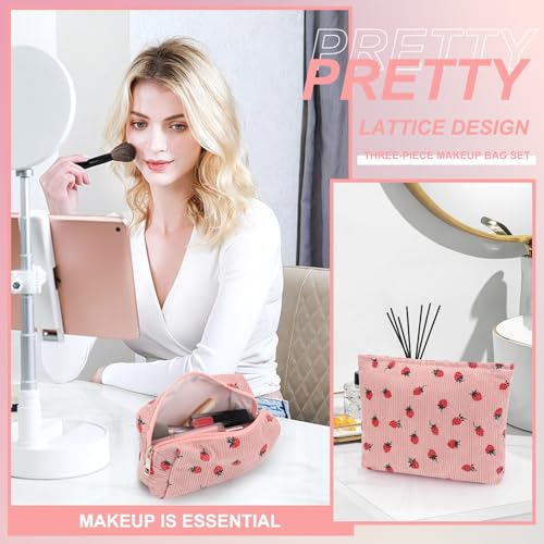EIMMBD Makeup Bags 6 Pieces Set Large Capacity Cosmetic Bag Travel Toiletry Bag Organizer Cute Strawberry Makeup Bag Pouch Storage Bag for Women - color: 6pcs Strawberry