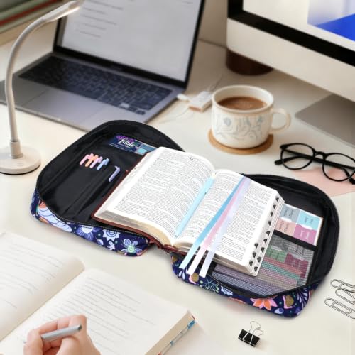 XKDOUS Bible Cover Case for Women Bible Bag Journaling Kit w/Study Supplies - color: Canvas Navy, size: Large