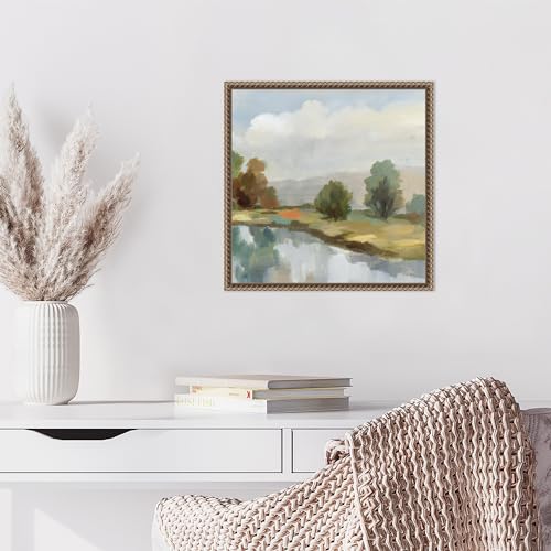 Amanti Art Framed Canvas Wall Art 16x16 River and Clouds III by Silvia Vassileva, Framed Wall Art Canvas, Landscapes Artwork, Traditional Decor, Small Poster Painting for Living Room, Bedroom, - color: Sylvie Beaded Dark Gold, size: 16"L x 16"W