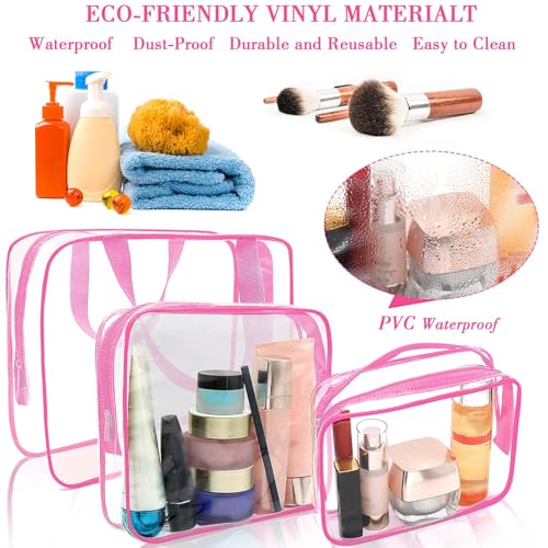 APREUTY 6 Packs Clear Makeup Bags, TSA Approved Toiletry Bag Set, Rose Red - color: Rose Red-6PCS(Large+Medium+Small)