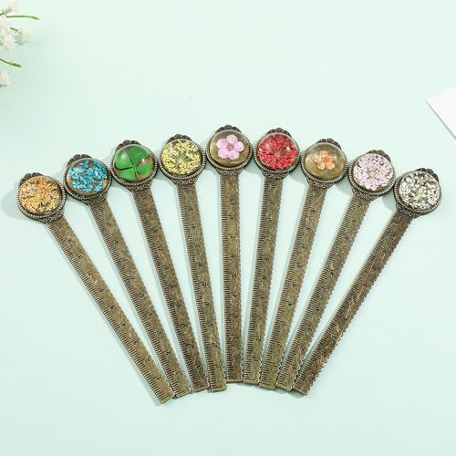 Vintage Dried Flower Bookmark Ruler, Resin Encased for Book & Craft Lovers - color: 9pcs