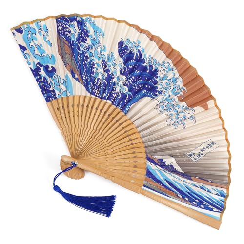Grevosea Folding Hand Fan for Women and Men- Elegant Bamboo and Silk Fans Wooden Folding Bamboo Gan Hand Fans for Weddings Parties and Home Decor - Chinese and Japanese Inspired Designs