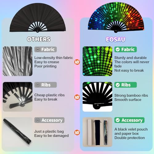 EOSAU Large UV Glow Rave Fan Folding Hand Fans for Line Dancing Dj Lighting - color: 13" Dj Lighting