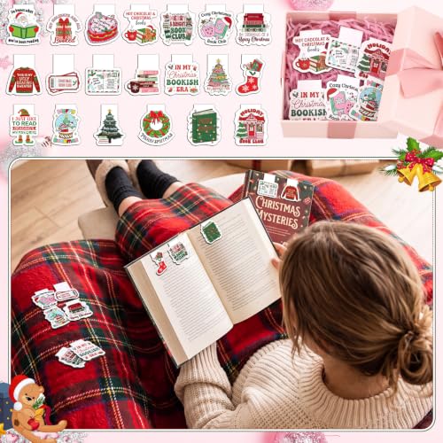 Resurhang 100pcs Christmas Magnetic Bookmarks for Kids Funny Funny Magnet Bookmark in 20 Designs 1.38 Inches Christmas Gifts for Read Club and Books Lover Gift Supplies - style: Christmas