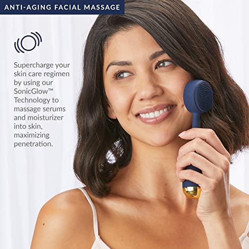 PMD Beauty Clean Facial Cleansing Brush – Waterproof Silicone Face Cleanser with Sonic Technology - color: Navy With Remove Cleansing Balm