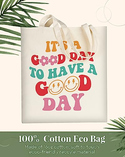 AUSVKAI Canvas Tote Bag Aesthetic Cute For Women College Grocery Bag Cotton Cloth Beach Totes Gift - color: It's a Good Day