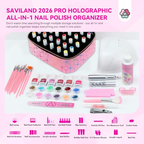 SAVILAND PU Leather Nail Polish Organizer Bag for Nail Tech, Pink - color: A-Pink