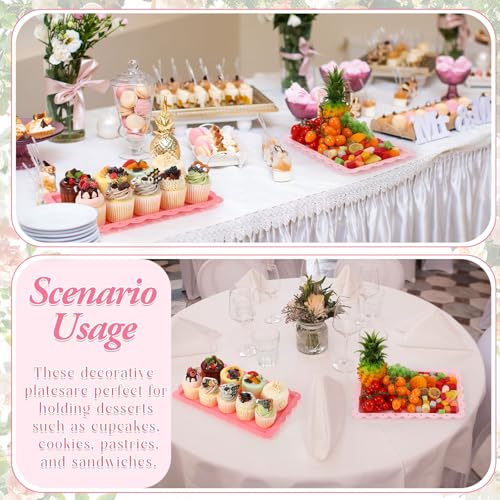 6 Pcs Pink Serving Trays Plastic Food Platters - color: Pink