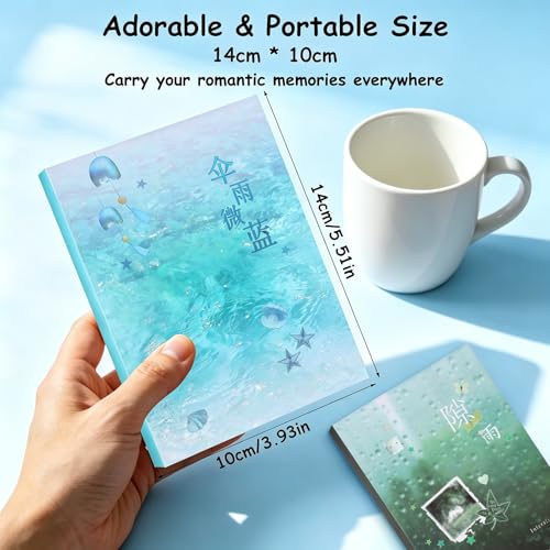 Tmtains 64 Sheets Korean Sticker Book for Scrapbook Retro Manga & Rain Style Japanese Stickers for Journaling Aesthetic Cute Sticker Book for Adults Dreamcore Stickers for DIY Junk Journal (Rain) - color: B-blue&green