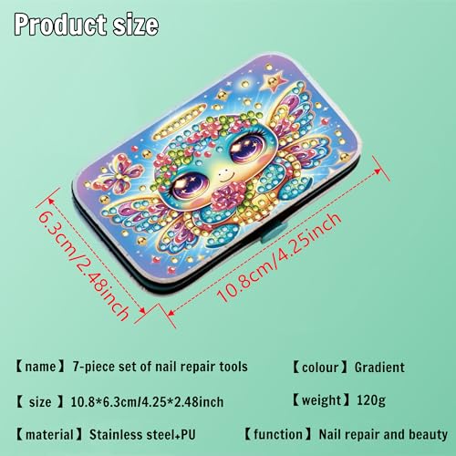 F-CANLAN Winged Turtle Butterfly Diamond Art Manicure Kit Nail Storage Case - color: Blue