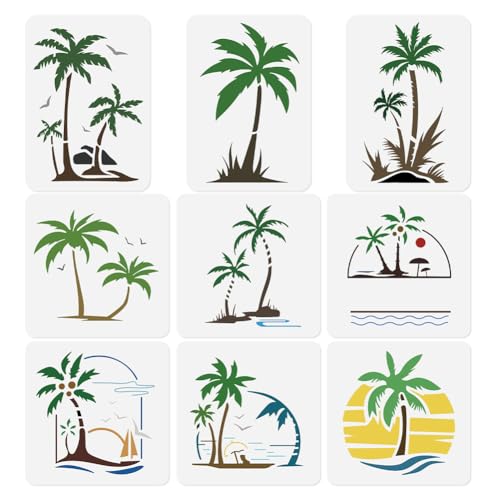 9Pcs Palm Tree Stencils, Beach Palm Reusable Painting Templates - style: Palm Tree