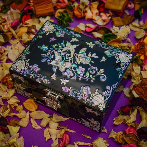 February Mountain Mother of Pearl Butterfly Jewelry Organizer Box with Ring Tray - Gifts for Women Unique gift for women who have everything - style: Butterfly Floral