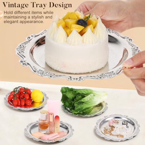 Silver Serving Tray Decorative Platter, 7.86 Inch Iron Dessert Plate, Food Cupcake Vanity Jewelry Display Wedding Party