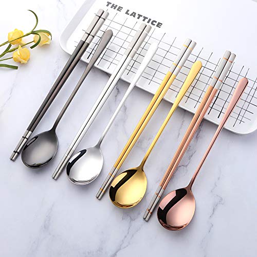 Buyer Star 4 color Square Chopsticks and Spoons Set Metal Stainless Steel Spoons Chopsticks Set - color: 4 color A-square chopstick and spoon
