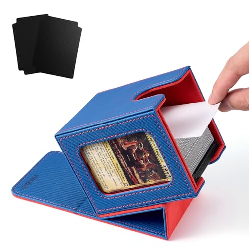 Venssu MTG Deck Box with Commander Display Window (Blue&Red, 1 window) - color: Blue and Red