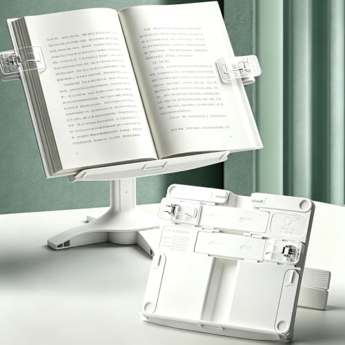 Book Stand for Reading, Page Clip for Cookbook, Recipe, Magazine, Laptop,Tablet, Foldable for Kitchen, Office, School