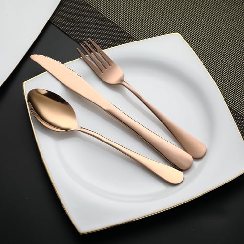 DEVICO Travel Utensils with Case, 5 Piece Portable Silverware Set for Work - color: Rose Gold