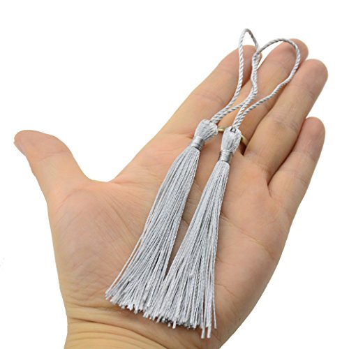 100Pcs 5 Inch Silky Bookmark Tassels for Jewelry, Souvenir(Silver) - color: Silver