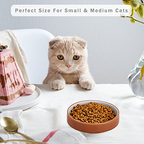 Cottagecore Howise Ceramic Cat Bowl Set, 3 Bowls, 5 inch, Terracotta+Blue, Safe, Stackable, Easy Clean - color: Terracotta+Light Blue