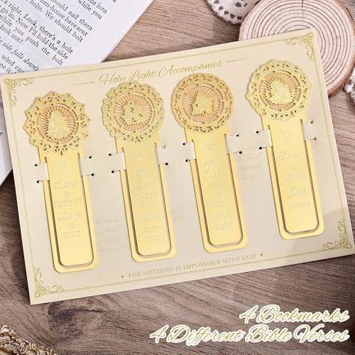 4 Pcs Christian Bible Verse Bookmarks, Golden Hollow Metal Clip Scripture Bookmark, Religious Inspirational Faith Gifts for Women Men Book Lovers Readers Teens - style: 4pcs Religious