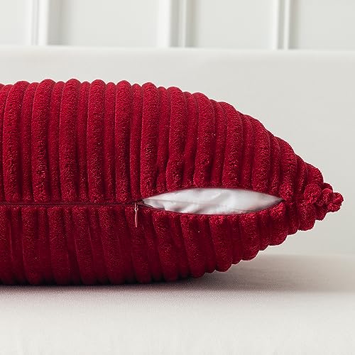 Kevin Textile Striped Corduroy 16”x16” Pillow Covers 2 Pack, Burgundy - color: Burgundy, size: 16" x 16" (Pack of 2)