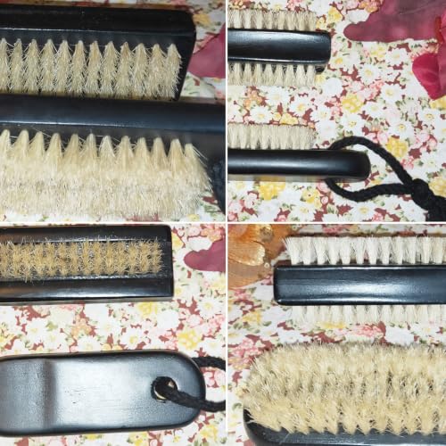 NewFerU Wooden Nail Brush Cleaner Black with 100% Natural Boar Bristles - color: Black Two-sided + With Rope
