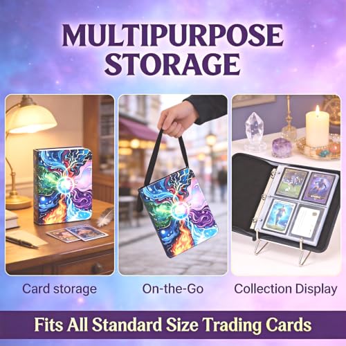 4 Pockets Card Collection Binder with 400 pocketsCapacity -Eight Sprite Evolution Element Backgrounds, Ideal for Photocard & Trading Card Storage - color: Colorful