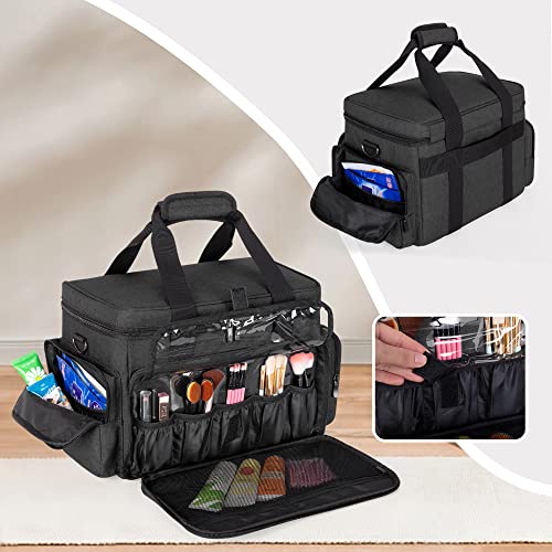 BAFASO Makeup Bag with 2 Removable Pouches and Detachable Dividers, Black - color: Black