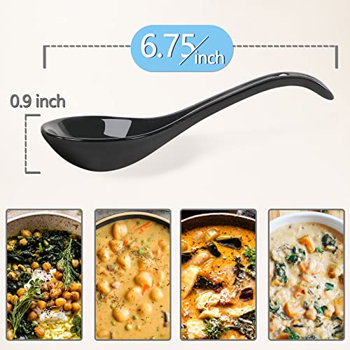 Black Ceramic Soup Spoons Set, 6.75 inch Deep Oval Hook Design, Dishwasher Safe - Perfect for Ramen, Pho, Noodles, Stews, Wonton, Dumpling, Miso - size: 6.75 inch - Black
