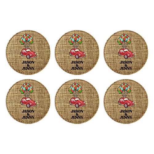 Smile Art Design Family Couple Names CUSTOM Drink COASTER Set of 6 with base Round Burlap Material Car Design Personalized Prints Personalized Gifts House warming Christmas Gift Rustic Decor Style9 - color: Style 09, size: Set of 6 - Round Coaster