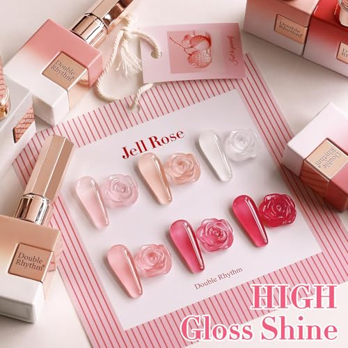 Double Rhythm 6 Pcs 15 ML Gel Polish Set Same Color Same Bottle Soak Off Gel Polish Kit Nail Art Manicure Salon DIY at Home for Women (Milky White Jelly Pink Nude Peach-T6-24) - color: Jelly Rose