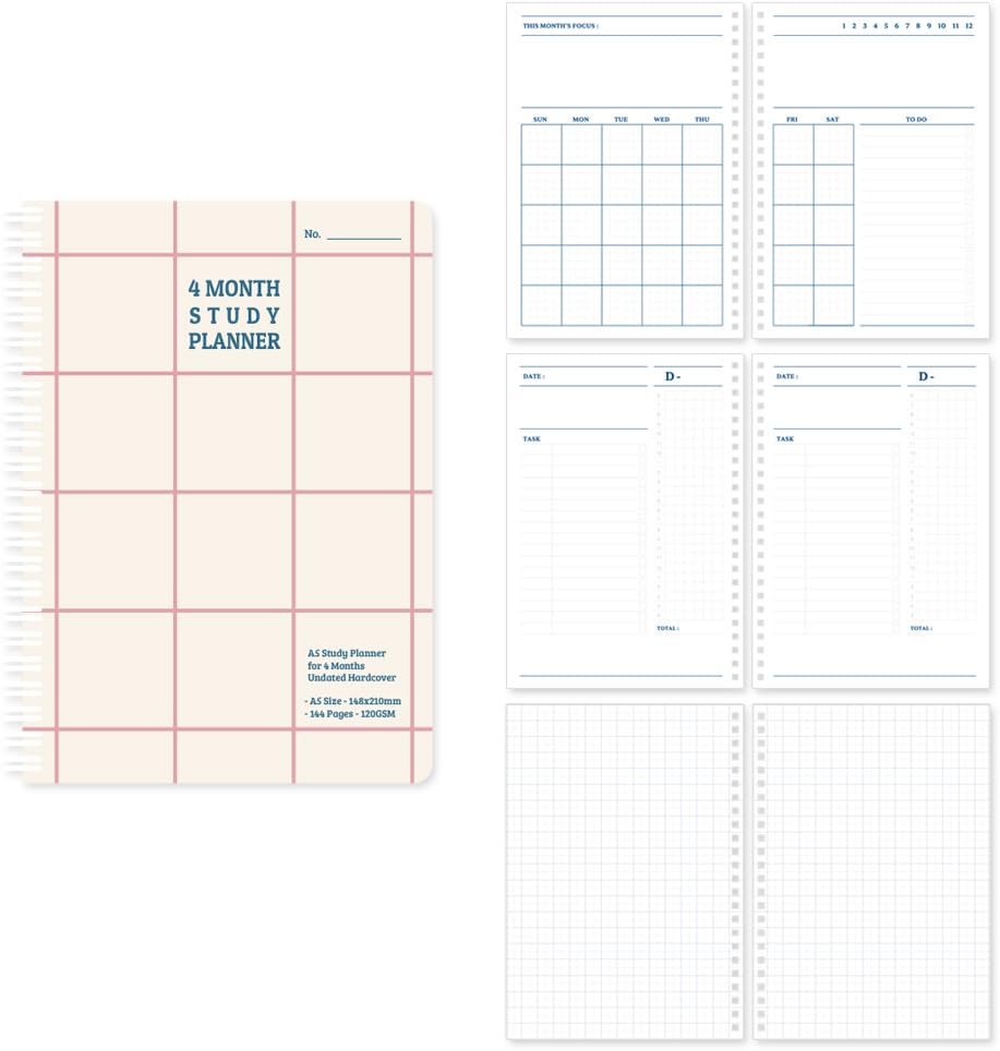 Monolike Checkers 4 Month Study Planner, Red Line - Academic Planner, Weekly & Monthly Planner, Study plan - color: Checkers - Red Line