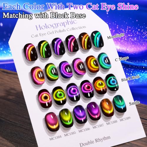 Double Rhythm Cat Eye Gel Nail Polish Set of 6 Same Color Same Bottle 0.5 Oz Shimmer Glitter with Magnet Holographic Reflective Magnetic UV Nail Polish Kit at Home (T6-118) - color: Chameleon 9D