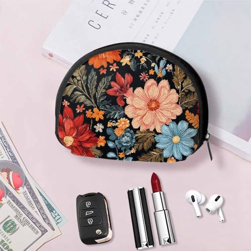 IBILIU Small Coin Purse Black Flower Embroidery Colorful Flowers Beautiful Floral Ornament Mini Wallet Coin Pouch Change Purse For Women Men - color: Coinp-017