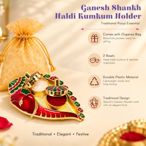 LOVENSPIRE Acrylic Decorative Ganesh Shankh Haldi Kumkum Holder for Pooja Thali – Return Gifts for Wedding, Housewarming Items & Indian Festival Ceremonies 5 Pcs - size: 5 Pcs