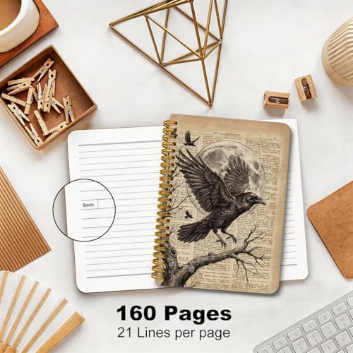 2 Pcs Vintage Crow A5 Spiral Notebook Journal Dark Crow Gifts for Women Men - color: Multicolour 0170